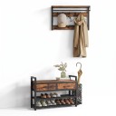 Appendiabiti con panca per scarpe 80,4 x 30 x 181,6 cm con 2 cassetti e 10 ganci e barra per grucce in colore marrone e nero per l'ingresso 3