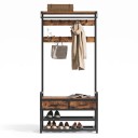 Appendiabiti con panca per scarpe 80,4 x 30 x 181,6 cm con 2 cassetti e 10 ganci e barra per grucce in colore marrone e nero per l'ingresso 7