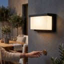 Applique murale extérieure LED 25 W Protection IP65 Design allongé en largeur Diffuseur blanc dans un cadre sombre Blanc chaud 3000 K Pour façade et terrasse 5
