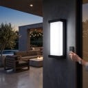 Applique murale extérieure LED 25 W Protection IP65 Forme rectangulaire Diffuseur blanc dans un cadre noir Lumière blanche froide 6000 K Pour façade terrasse et entrée 6