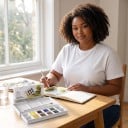 Aquarellfarben Set 9 Stück Halbpfännchen in tragbarem Kasten mit Palette Hohe Lichtbeständigkeit und Transparenz Landschaftsfarben Inklusive Pinsel 4