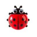 Aranyos fogkefe tartó szívókoronggal 14,5x13,8 cm Műanyag fürdőszobai kiegészítő Gyerek tartó katica formában hét csillaggal 2