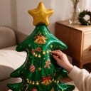 Árbol de Navidad Inflable Globo de Pie Decoración Invernal 67 x 117 cm Verde con Estrella Dorada y Adornos Decoración de Fiesta para Navidad 4