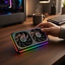 ARGB ventilátor számítógépházhoz 240 mm dupla egy kerettel 28 mm és 3pin 5 V világítással fekete színben radiátorhoz és előlapihoz 3