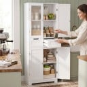Armadio da cucina alto 170 x 60 x 30 cm Con due cassetti e quattro ante Parte superiore vetrata con ripiano interno Armadio alimentare stretto 5