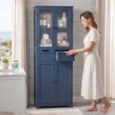 Armadio da cucina alto 170 x 60 x 30 cm Con due cassetti e quattro ante Parte superiore vetrata con ripiano interno Armadio alimentare stretto 12