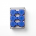 Armadio da parete esterno impermeabile con 6 prese EU 16A 220V ABS grigio con prese blu 200×150×100 mm per garage e ricarica auto 2
