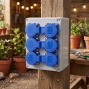 Armadio da parete esterno impermeabile con 6 prese EU 16A 220V ABS grigio con prese blu 200×150×100 mm per garage e ricarica auto 4