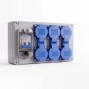 Armadio da parete impermeabile per esterni con interruttore 2P, 6 prese EU 220 V, 16 A, plastica ABS, grigio-blu, per uso domestico e ricarica auto 2