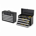 Armadio in metallo per attrezzi con 4 cassetti e box superiore Portatile con maniglia 52 x 21,8 x 36,1 cm Acciaio nero Organizzatore da officina 3