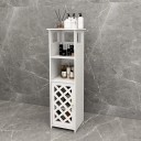 Armario de baño estrecho 78 x 22 x 22 cm con puertas con patrón de rejilla y dos compartimentos abiertos con recortes decorativos en color blanco 4