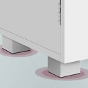 Armário de casa de banho para lavatório 30 x 60 x 64 cm com pés, portas e três gavetas com puxadores prateados em branco brilhante 3