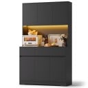 Armario de cocina alto 180 x 100 x 38,5 cm con iluminación LED, nicho abierto para electrodomésticos, seis puertas y dos cajones, capacidad de hasta 40 kg 8