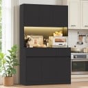 Armario de cocina alto 180 x 100 x 38,5 cm con iluminación LED, nicho abierto para electrodomésticos, seis puertas y dos cajones, capacidad de hasta 40 kg 11
