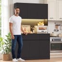 Armario de cocina alto 180 x 100 x 38,5 cm con iluminación LED, nicho abierto para electrodomésticos, seis puertas y dos cajones, capacidad de hasta 40 kg 13