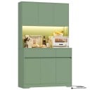 Armario de cocina alto 180 x 100 x 38,5 cm con iluminación LED, nicho abierto para electrodomésticos, seis puertas y dos cajones, capacidad de hasta 40 kg 15