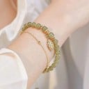 Armbånd af natursten 23 cm justerbart perler og kæde metal detaljer vedhæng blad smykke tilbehør 2