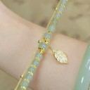 Armband aus Natursteinen 23 cm verstellbar mit Perlen und Kette metallische Details Anhänger Blatt Schmuckzubehör 3
