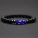 Armband aus Stein 19,5 cm 8 mm Perlen schwarzer Onyx Aussehen Hämatit und bunte Steine elastischer Unisex-Armband 12