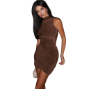 Ärmlös miniklänning med hög krage Bodycon-skärning Asymmetrisk ruchning på kjolen Elegant festklänning för kvällsevenemang 2