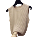 Ärmlös stickad topp för kvinnor Elegant ribbad stickning Lätt och mjukt material Rund halsringning Lösare passform Snygg sommaroutfit 8