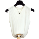 Ärmlös stickad topp för kvinnor Elegant ribbad stickning Lätt och mjukt material Rund halsringning Lösare passform Snygg sommaroutfit 4