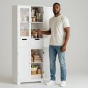 Armoire de cuisine haute 170 x 60 x 30 cm Avec deux tiroirs et quatre portes Partie supérieure vitrée avec étagère intérieure Armoire alimentaire étroite 6
