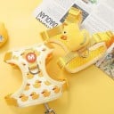 Arnês amarelo para cão 3–4 kg com padrão de patinhos Tamanho L Correia de nylon ajustável com trela de 1,5 m Circunferência do peito 35–40 cm 4