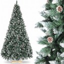 Árvore de Natal Artificial Neve com Pinhas Dobrável Altura 270 cm Base de Madeira 40 cm Verde e Branco Decoração para Casa 2