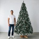 Árvore de Natal Artificial Neve com Pinhas Dobrável Altura 270 cm Base de Madeira 40 cm Verde e Branco Decoração para Casa 3