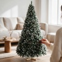 Árvore de Natal Artificial Neve com Pinhões Dobrável Altura 150 cm Base de Madeira 40 cm Verde e Branco Decoração para Casa 3