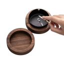 Asbak van notenhout 10 × 4,5 cm met deksel RVS binnen- en buitenasbak Elegante thuisasbak voor sigaretten en sigaren 5