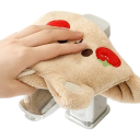 Asciugamano a due strati con gancio e motivo orsetto assorbente rinforzato beige da appendere in bagno e in cucina per uso quotidiano 4