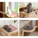 Asiento de madera para gatos 47 x 38 cm para alféizar o marco de cama Plataforma cómoda para gatos Capacidad de hasta 18 kg Montaje fácil Sin 5