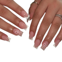 Aspect nude delicat 24 buc Umăr negru acrilic artificial cu formă pătrată cu manichiură franțuzească și fundițe pentru manichiură acasă 1