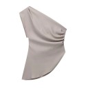 Asymmetrisk dame-T-shirt med én ærme Elegant top til byen Uregelmæssigt snit Moderigtig bluse til aftenen Sexet moderne dametøj 2