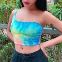 Asymmetrisk regnbuefarvet crop top til kvinder 1