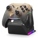 Ασύρματος χειριστήριο παιχνιδιών 1000 Hz με RGB φορτιστή σε διαφανές χρυσό-μαύρο σχέδιο για PC και Nintendo Switch και κινητές συσκευές 1