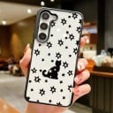 Átlátszó hátlap csuklópánttal Samsung Galaxy A25 Ellenálló Fekete macska és csillagok mintával Fekete szélek Kameravédelem Mobiltelefon tok 5