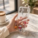 Átlátszó tok Samsung Galaxy S24 virágmintával Szilikon tok Átlátszó burkolat Kameravédelem Hátsó tok mobilhoz 9