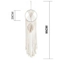 Attrape-rêves en macramé avec un cercle de 20 cm de diamètre et une longueur totale de 95 cm avec une plume tressée et des franges longues en couleur 4