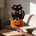 Aufblasbare stehende Figur Schwarze Katze auf Kürbis mit Halsband 68 x 97 cm Schwarz und Orange Halloween Dekoration für Haus und Kinderzimmer 5