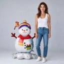 Aufblasbarer Schneemann mit Vogel Stehender Ballon Weihnachtsdekoration 96 x 158 cm Weiß mit rotem Schal und Mütze Winterparty Dekoration 3