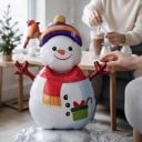 Aufblasbarer Schneemann mit Vogel Stehender Ballon Weihnachtsdekoration 96 x 158 cm Weiß mit rotem Schal und Mütze Winterparty Dekoration 4