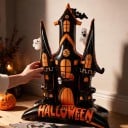 Aufblasbares Spukhaus mit Geistern Stehender Ballon Halloween Dekoration 152 x 109 cm Schwarzorange mit Aufschrift Halloween Party Dekoration 3