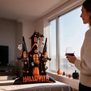 Aufblasbares Spukhaus mit Geistern Stehender Ballon Halloween Dekoration 152 x 109 cm Schwarzorange mit Aufschrift Halloween Party Dekoration 5