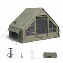 Aufblasbares Zelt in Form eines Hauses mit großem Eingang und Fenstern mit Netz 300 x 210 x 200 cm Mit Pumpe und Tasche Grün Für Camping 5