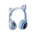 Auscultadores Bluetooth over-ear com orelhas de gato e retroiluminação LED Slot para cartão Micro SD Controlo de música e chamadas 4