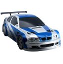 Auto da drift RC 1:43 blu con strisce argento 2.4G 4WD 3,7 V 200mAh 20 m di portata 30 min di guida ricarica USB-C controllo proporzionale con coni 2