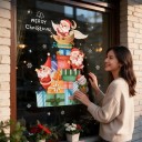 Autocolante de Crăciun pentru fereastră reutilizabil cu Moș Crăciun, cadouri și om de zăpadă, inscripție Crăciun Fericit, decorațiuni colorate 5